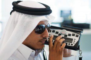 Braille laptop being used by a visually impaired person at MADA (Qatar Assistive Technology Center). Photo by Edward Duca