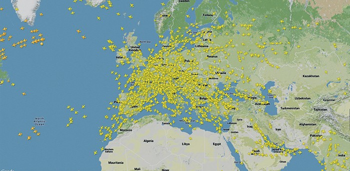 Air traffic over Europe. Courtesy of Flightradar.com