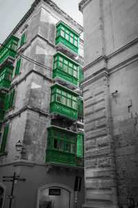 Corner of two Valletta buildings. Photo by Jean Claude Vancell